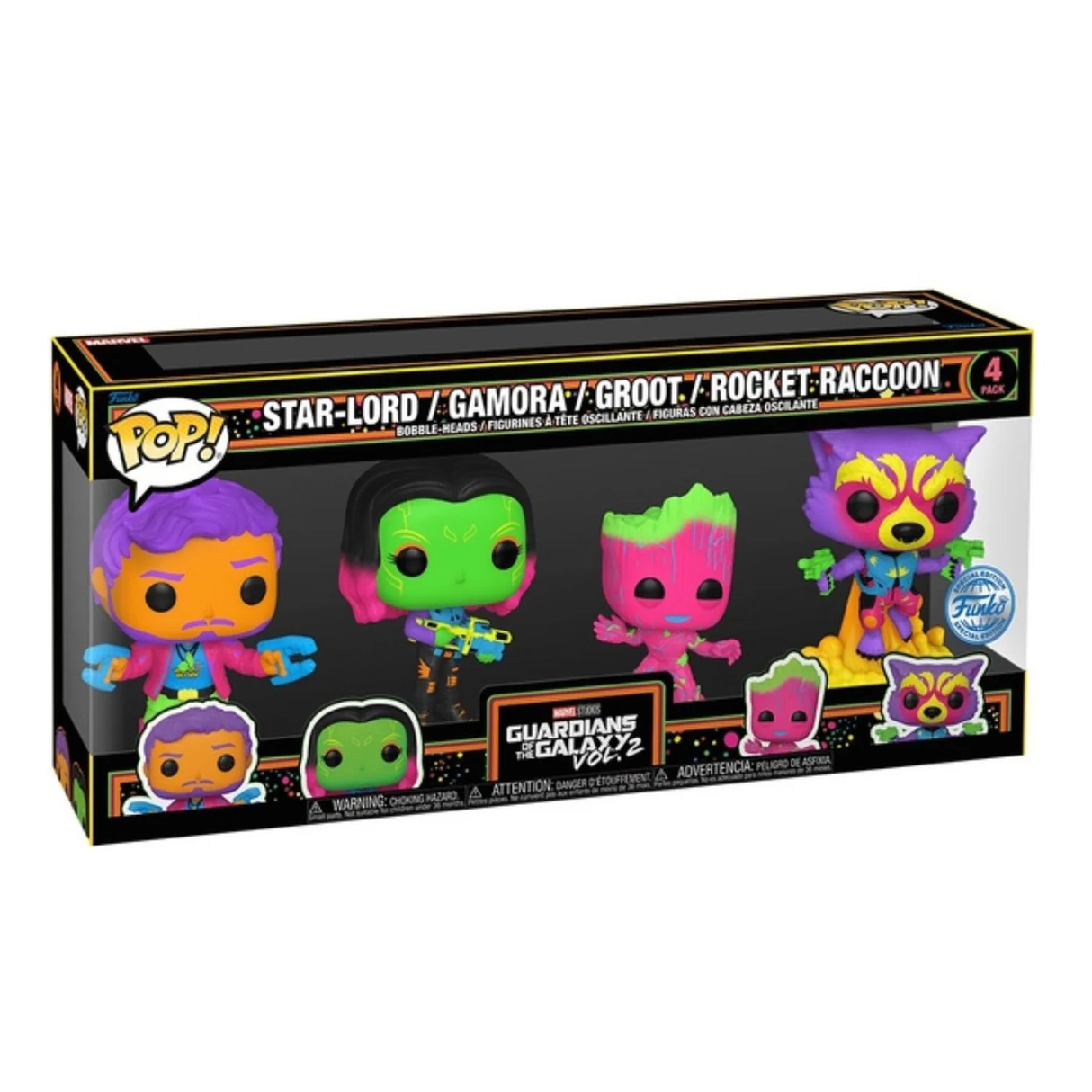 Funko POP! Star-Lord, Gamora, Groot & Rocket Raccoon (Black Light) (4-Pack) - Limited Edition Special Edition Exclusive