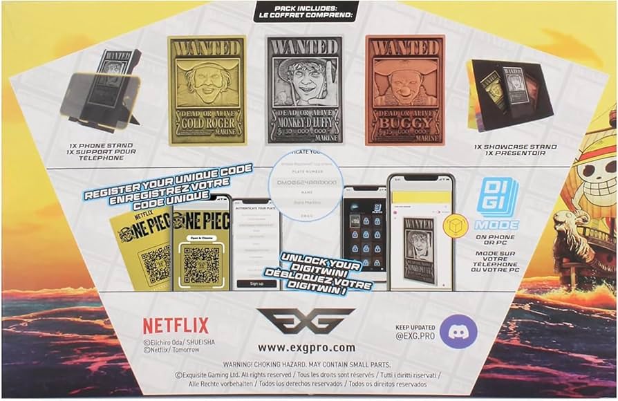 One Piece: Wanted Posters - 3 Collectible Metal Cards & Phone Stand