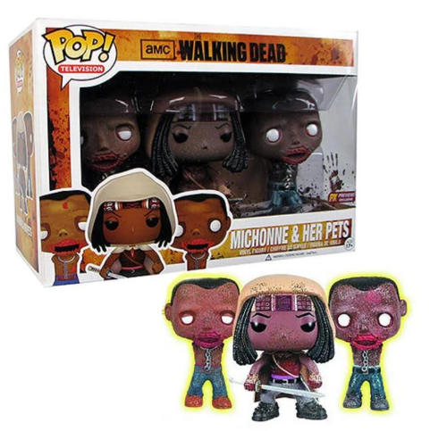 Funko POP! Michonne & Her Pets (3-Pack) (Glow) - Limited Edition PX Previews Exclusive