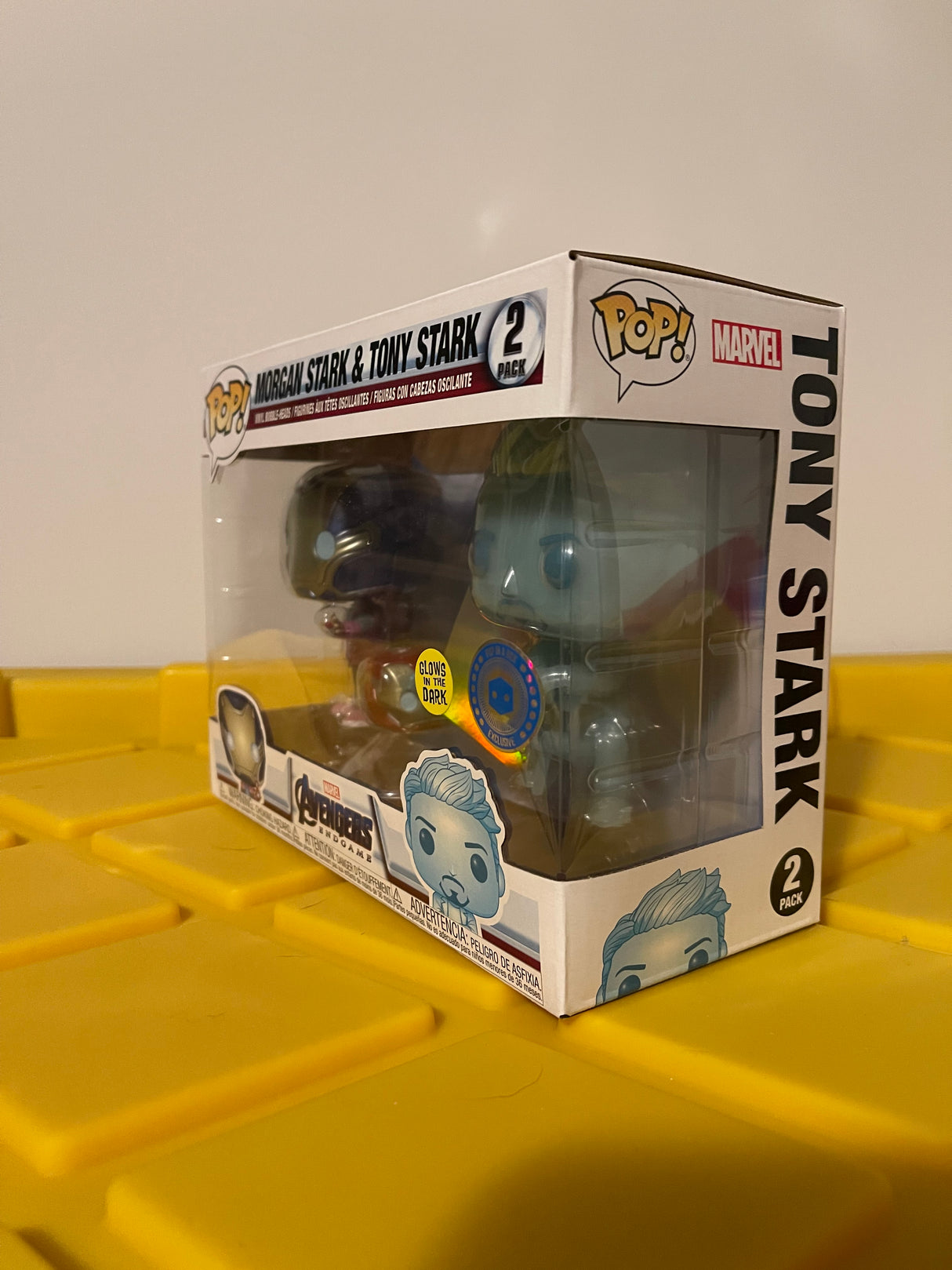 Funko POP! Morgan Stark & Tony Stark (Glow) (2-Pack) - Limited Edition Pop In A Box Exclusive