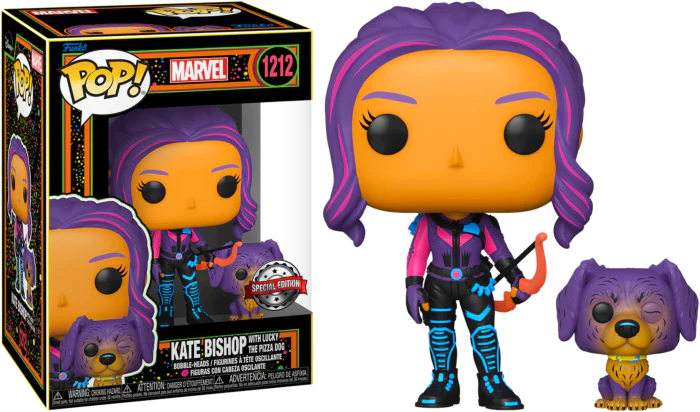 Funko POP! Kate Bishop With Lucky The Pizza Dog (Black Light) - Limited Edition Special Edition Exclusive