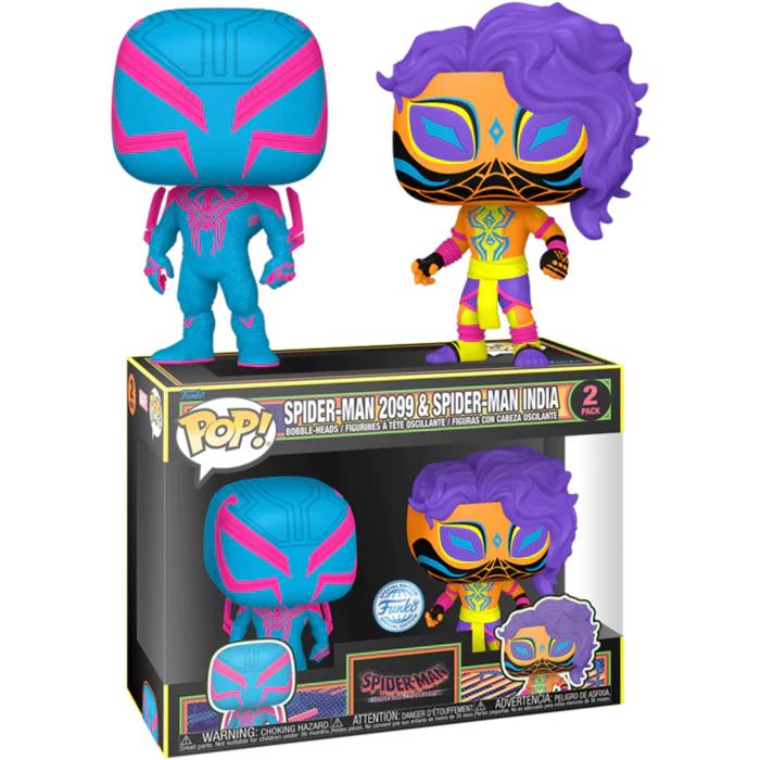 Funko POP! Spider-Man 2099 & Spider-Man India (Black Light) (2-Pack) - Limited Edition Special Edition Exclusive