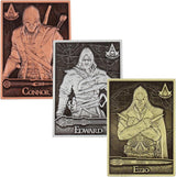 Assassins Creed: Assassins - 3 Collectible Metal Cards & Phone Stand, Copper-Gold-Silver Image Plates