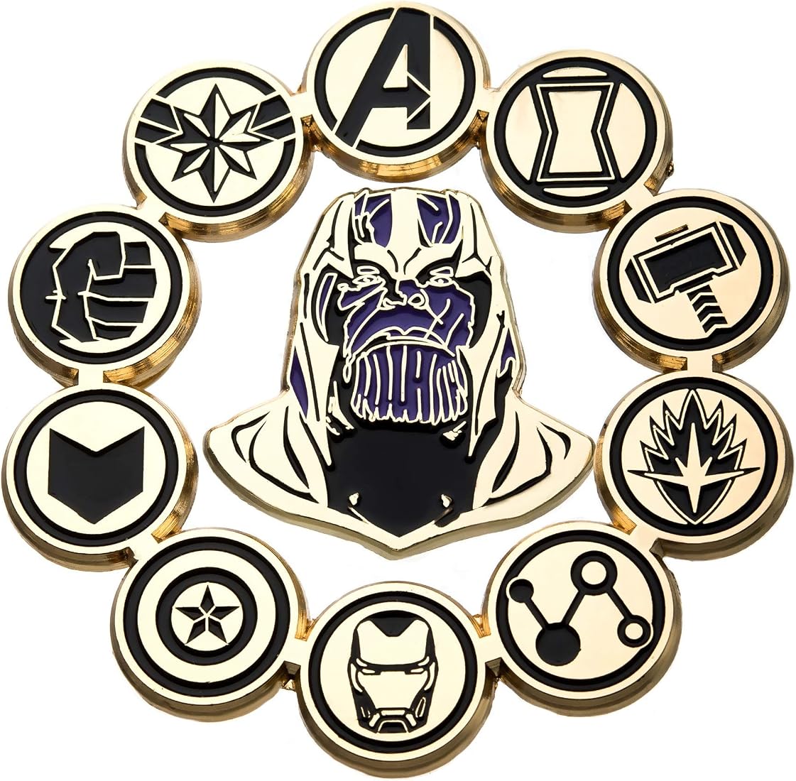 Marvel Avengers Endgame Thanos & Avengers Logo Pin Set