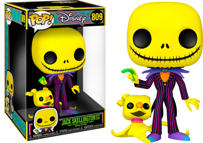 10" Jack Skellington with Zero (Black Light) The Nightmare Before Christmas Funko Pop